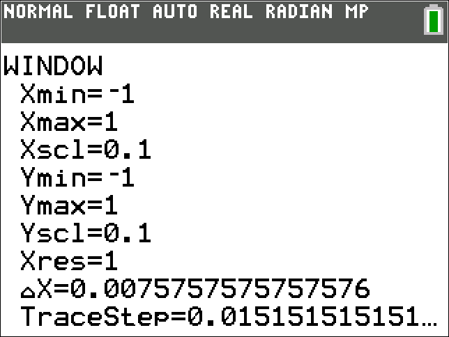 Calculator window settings showing X range and Y range