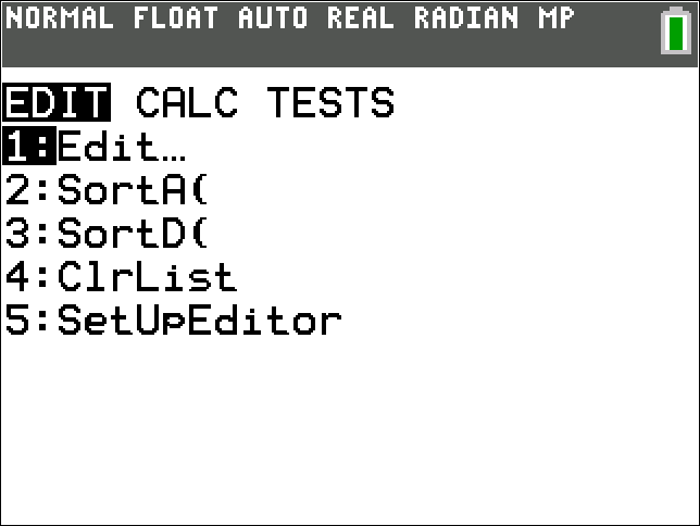 calculator screen, showing Edit Calc Tests