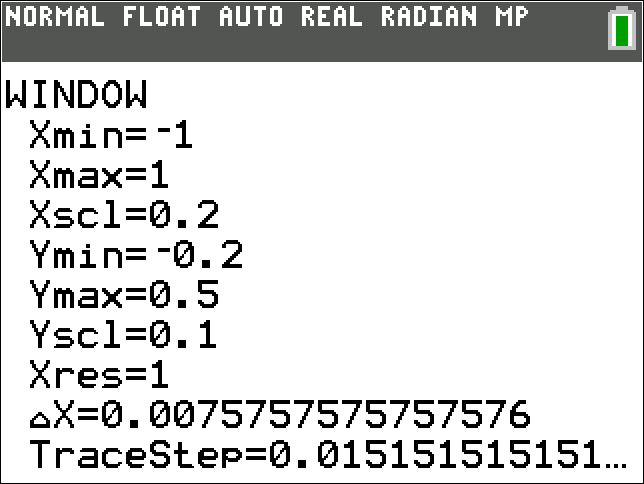 Calculator window settings showing X range and Y range