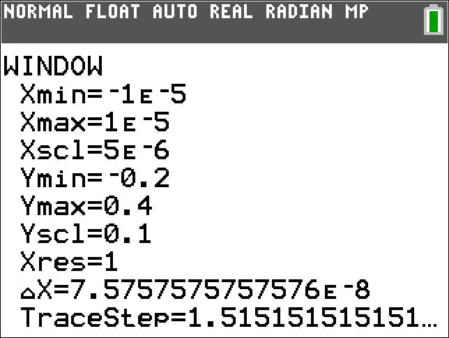 Calculator window settings showing X range and Y range