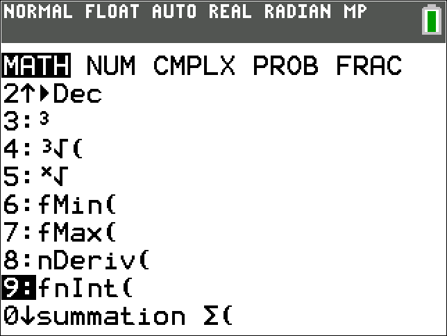 calculator screen, showing MATH details