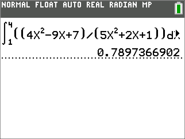 calculator screen, showing Integral function