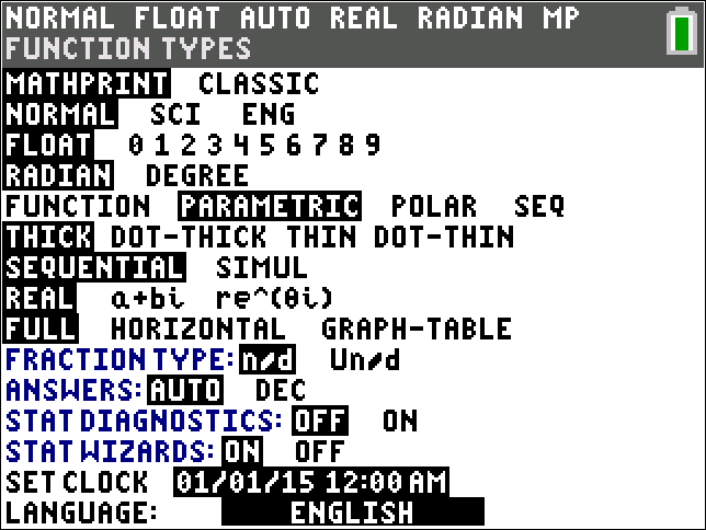 calculator screen, showing different function types