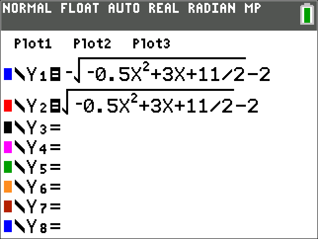 Graphing calculator screen showing two functions