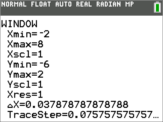 Calculator window settings showing X range and Y range
