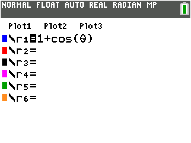 calculator screen, showing Graphing polar equations step4