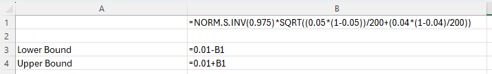 Excel Two Sample Proportions z-Interval step 2 formulas