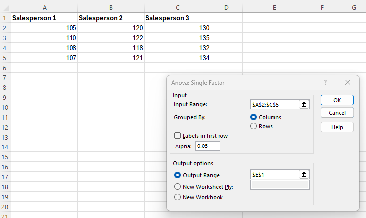Excel Anova One Way Input
