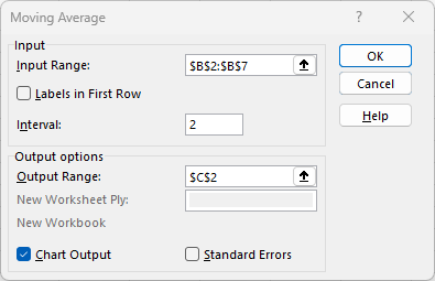 Excel Moving Average Plot Method 2, Step 4