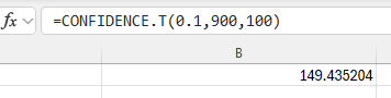 Excel t-Interval step 1