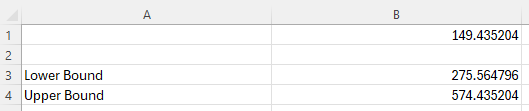 Excel t-Interval step 2 output
