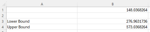 Excel z-Interval step 2 output