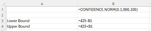 Excel z-Interval step 2 formulas