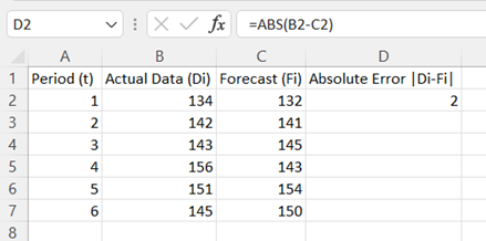 Excel Mean Absolute Deviation step 2