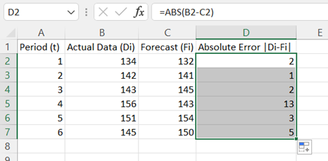 Excel Mean Absolute Deviation step 3