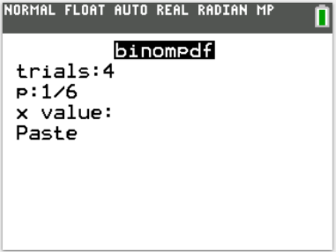 TI-Calculator Binomial Probability Distribution step 3a