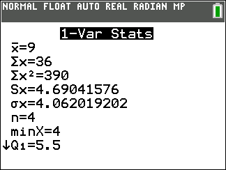 TI-Calculator Descriptive Statistics One Variable step 4a