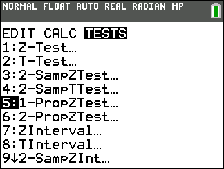 TI-Calculator One Proportion z-Test step 1
