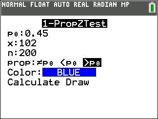 TI-Calculator One Proportion z-Test step 2