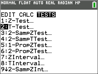 TI-Calculator t-Test step 1