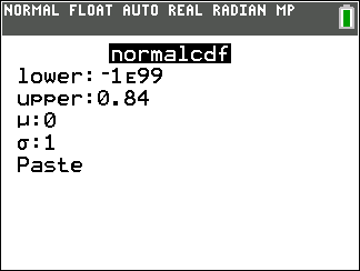 TI-Calculator Normal Distribution Normal Probability step 3a