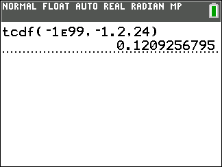 TI-Calculator t-Probability (cdf) step 4