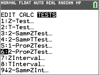 TI-Calculator Two Proportion z-Test step 1