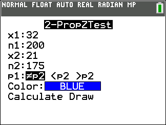 TI-Calculator Two Proportion z-Test step 2