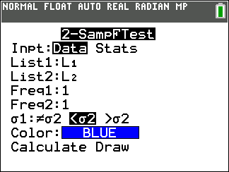 TI-Calculator Two Sample F-Test step 5