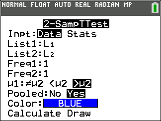 TI-Calculator t-Test step 5