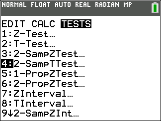 TI-Calculator t-Test step 1