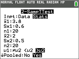 TI-Calculator t-Test step 3