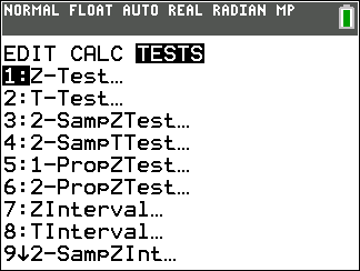 TI-Calculator z-Test step 1