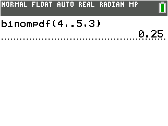 TI-Calculator Binomial Probability (pdf) step 4