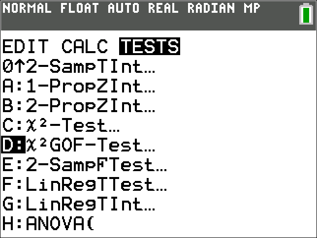 TI-Calculator Test for Goodness of Fit step 3