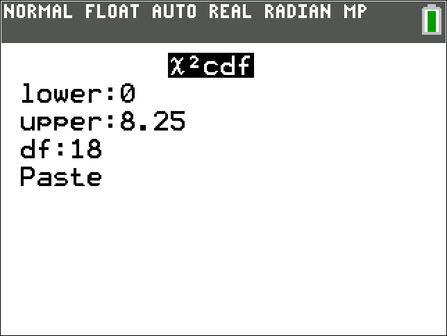 TI-Calculator Chi-Square Left Tailed Probability (cdf) step 3a
