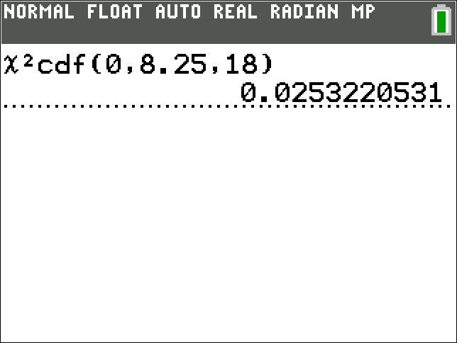 TI-Calculator Chi-Square Left Tailed Probability (cdf) step 4