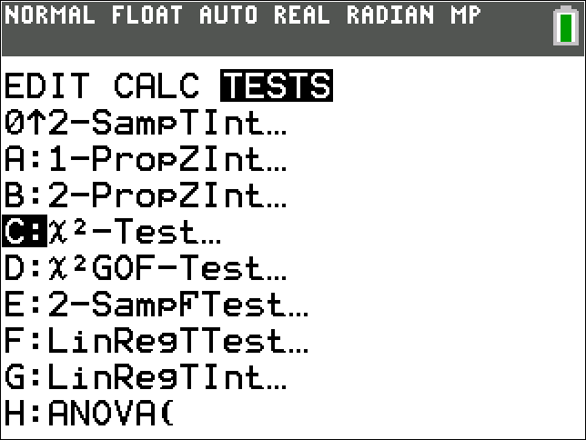 TI-Calculator Test for Association step 4