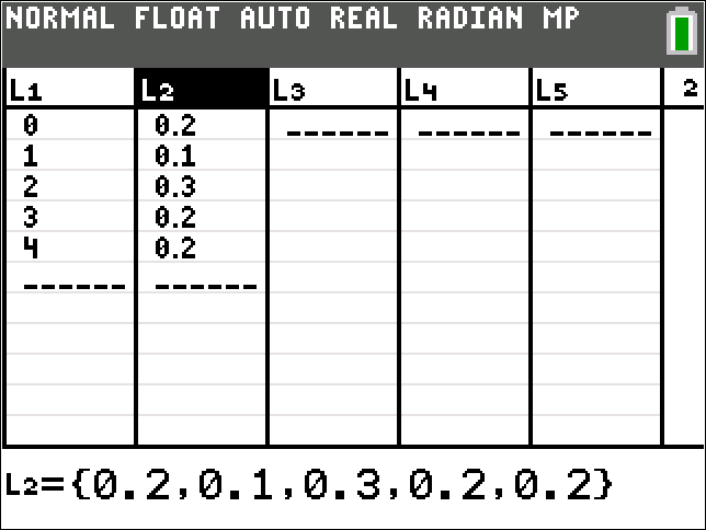 TI-Calculator Variance of a Discrete Random Variable step 2b