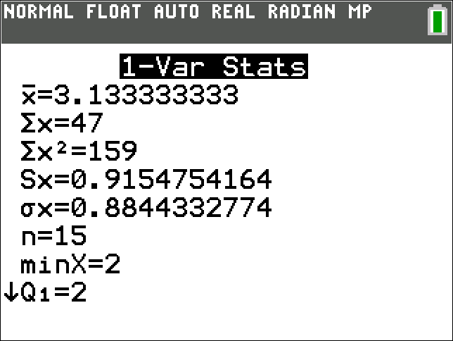 TI-Calculator Descriptive Statistics Weighted Mean step 6a