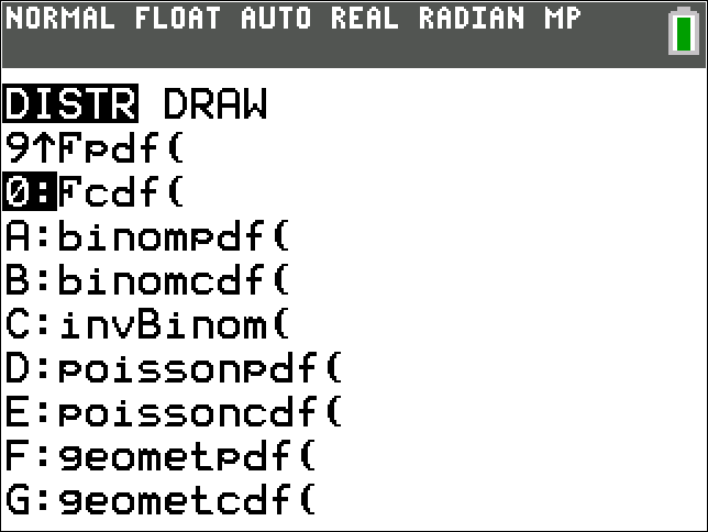 TI-Calculator F-Probability (cdf) step 2