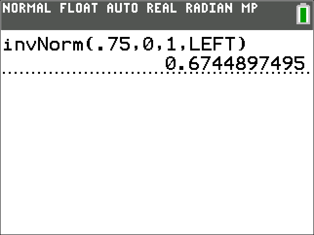 TI-Calculator Normal Distribution Inverse Normal step 4