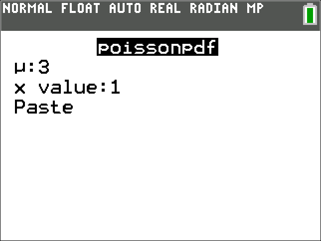 TI-Calculator Poisson Probability (pdf) step 3a
