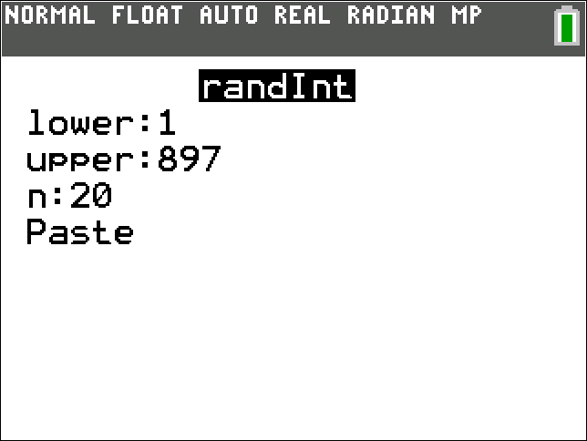 TI-Calculator Random Integer Samples step 2a
