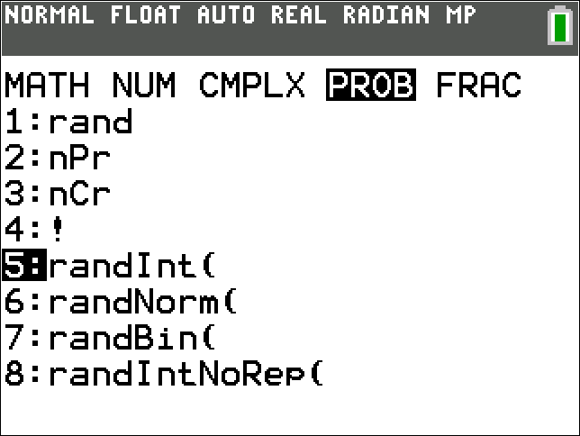 TI-Calculator Random Integer Samples step 1