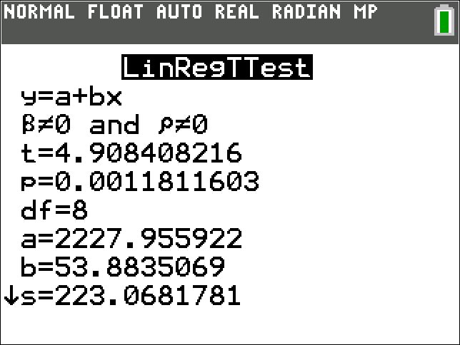 TI-Calculator Simple Linear Regression P-value step 3a
