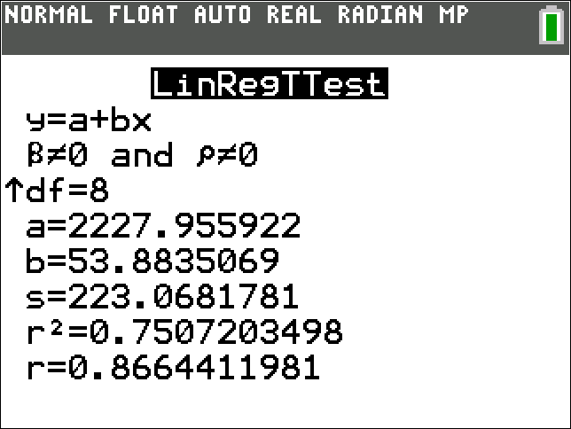 TI-Calculator Simple Linear Regression P-value step 3b