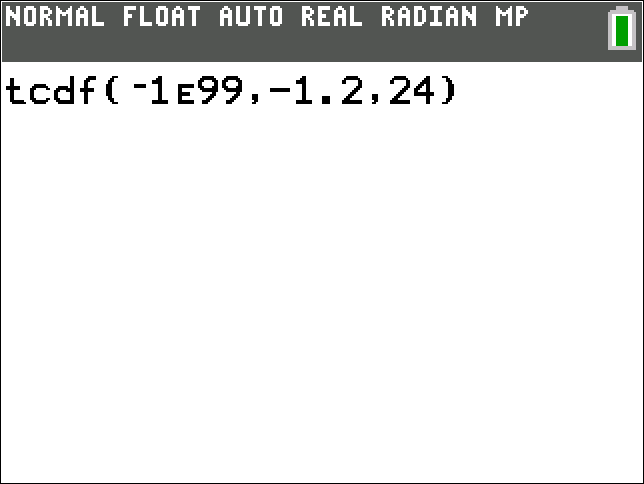 TI-Calculator t-Probability (cdf) step 3b