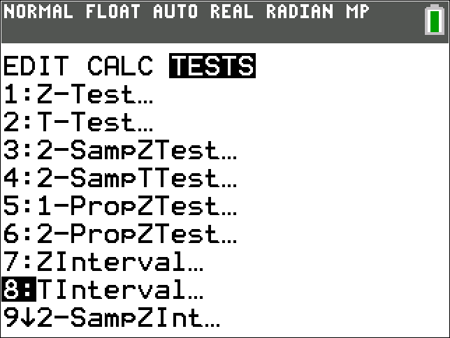 TI-Calculator t-Interval step 1