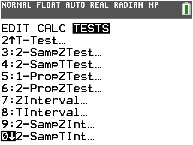 TI-Calculator two sample t-Interval step 1